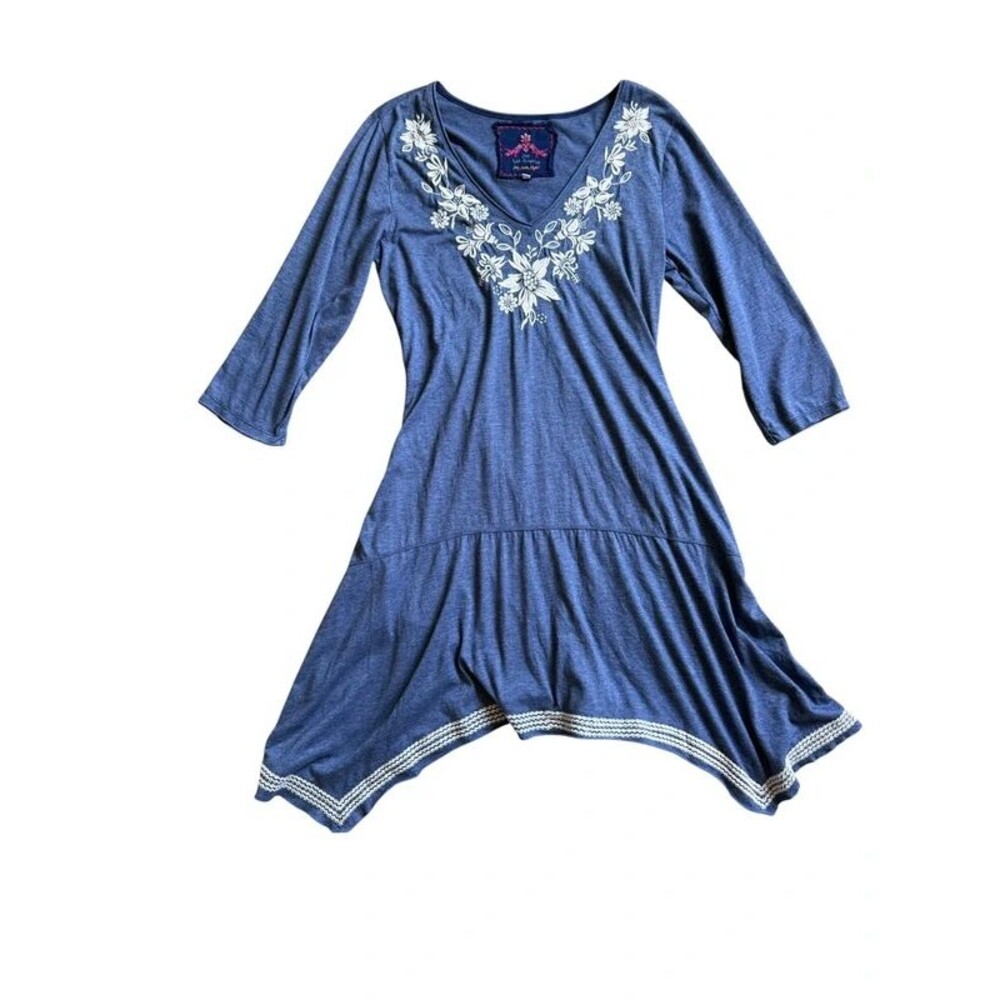 Johnny Was JW Los Angeles Blue floral embroidered dress